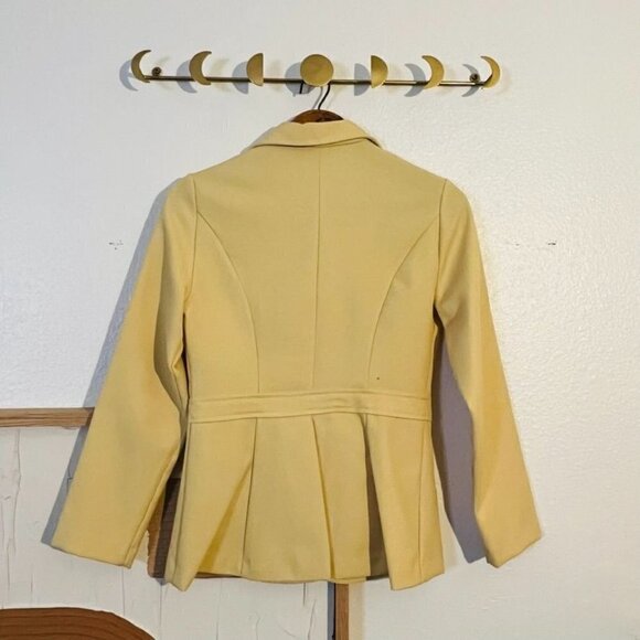 Vintage 70s Hippie Retro Pale Yellow Fitted Button Front Blazer & Midi Skirt Set - Picture 6 of 11